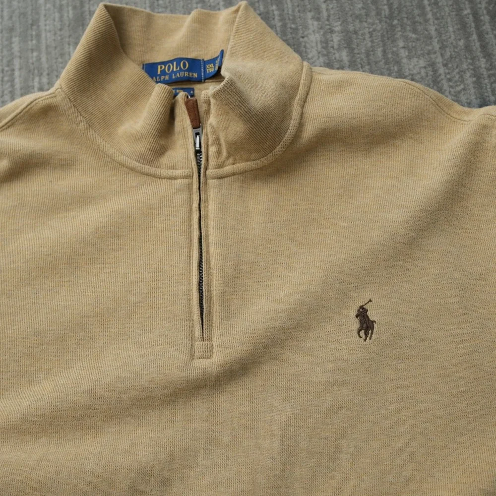 Polo Ralph Lauren Sweatshirt Men Dune Tan Quarter Zip Pullover Estate Rib‎ 2XL